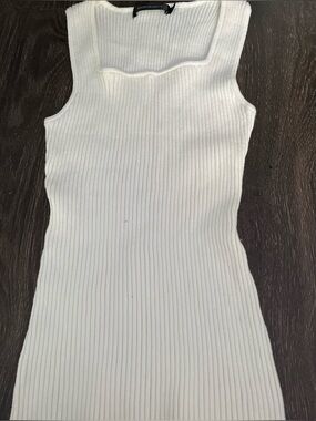 White Ribbed Square Neck Tank Top